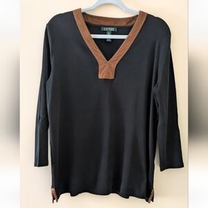 Lauren Ralph Lauren Black Top with Brown Trim ~ Sz XL